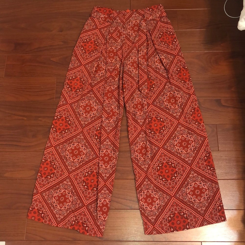 Red, Paisley wide leg trousers